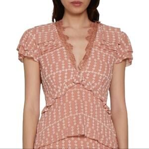 Walter Baker Carole Empire Waist Ruffle Sleeve Top in Peach Small NWT